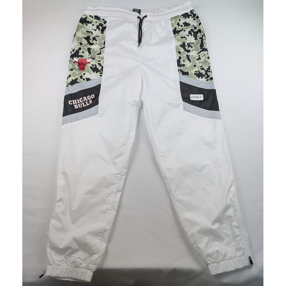 NBA Jogger Pants Mens Large White Chicago Bulls Basketball Drawstring Mesh Lined